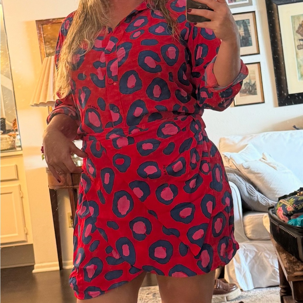 RARE Find: Red Pink Leopard-Print Shirt/Skirt combo - Women's